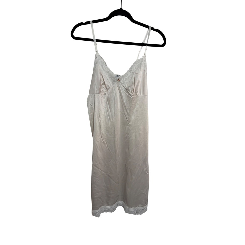 Vintage Style Satin Slip Dress Lace‎ Trim Cream Romantic Coquette Small
